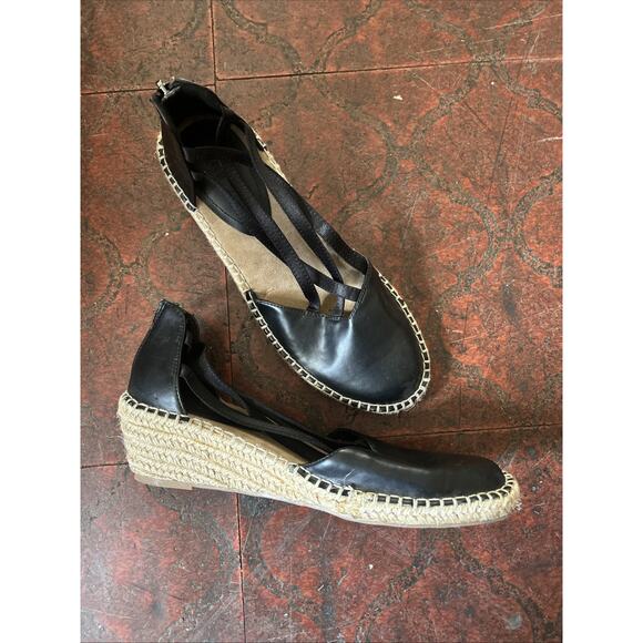 Kenneth Cole Women Mary Jane Wedge Slingback Pump Black faux leather Sz 9 - Picture 1 of 10